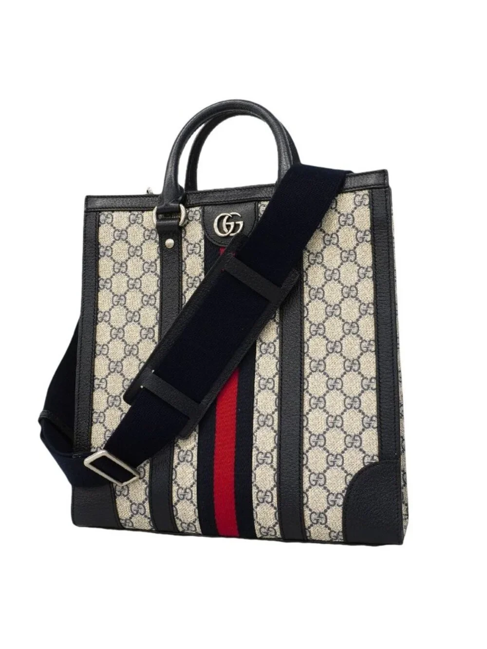 Gucci Tote Ophidia Leather Navy Silver 2-Way